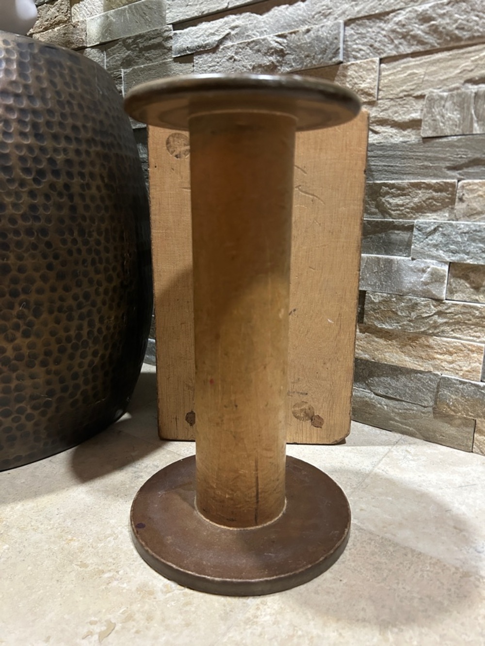 Vintage XL Wooden Industrial Spool - Rustic Brown